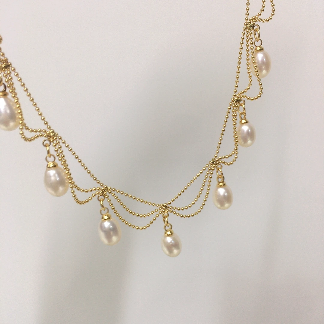 ZHBORUINI 2025 NEW Freshwater Pearl Pendants Necklace 6-7 Rice Shaped Exquisite Lace Multi-layer Fashion Jewelry Gifts For woman