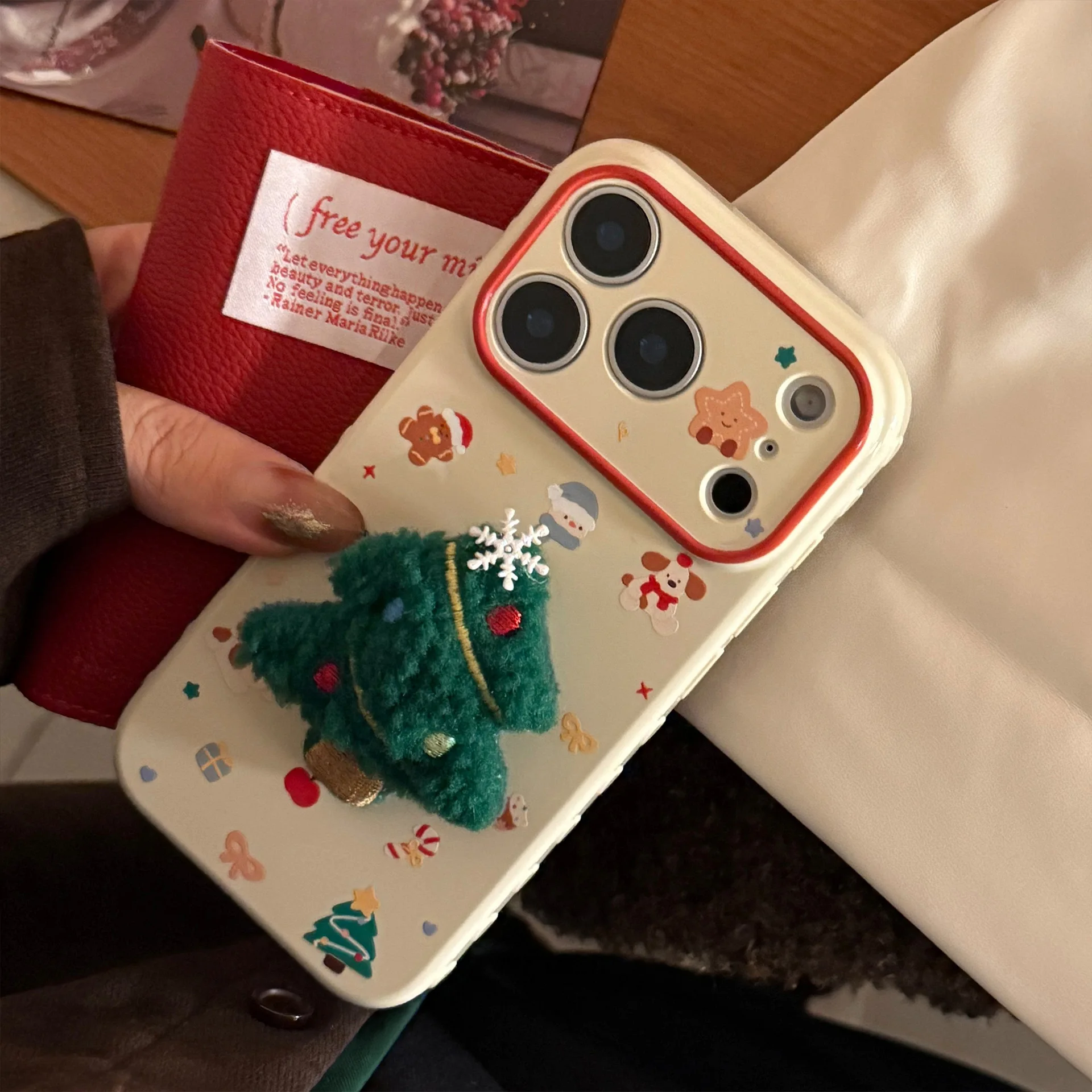 Korean 3D Plush Cartoon Christmas Tree With Chain Phone Case for iPhone 17 16 15 14 13 12 Pro Max Shockproof Protective Cover view 6