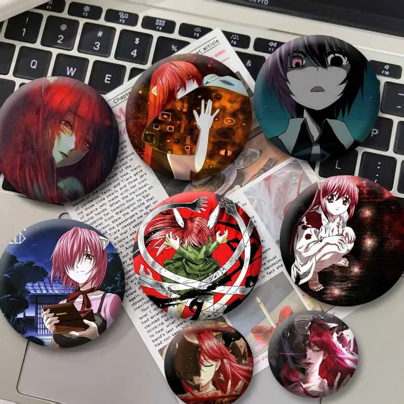 Anime Peripheral Elfen Lied Coin Badges Handmade Snap-in Brooch for Backpack Lucy Cartoon Role Playing Pins Jewelry Accessories