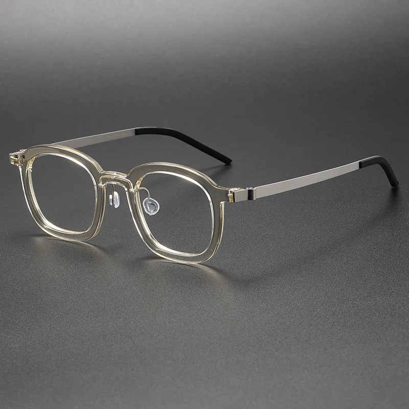 إطار نظارات عتيق من التيتانيوم النقي بلون الشمبانيا الشفاف مع نظارات قصر النظر تتغير لونًا مضاد للأزرق والأسود ومضاد للتعب #2