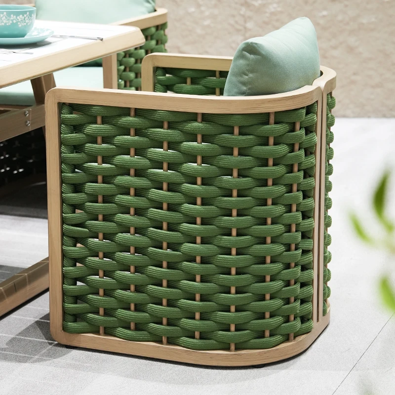 

&y Rattan Rope Dining Chair Set with Waterproof Cushions Eco-Friendly Durable Outdoor Patio Garden Furniture BBQ Table