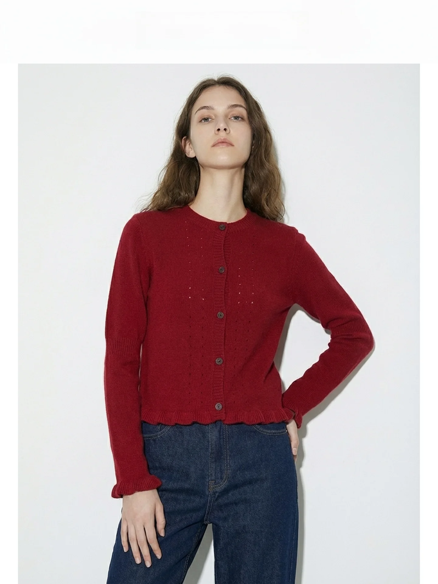 

Женский вязаный шерстяной кардиган с круглым вырезом, открытым передом, ажурным дизайном, в французском стиле, мягкий, теплый, с длинными рукавами