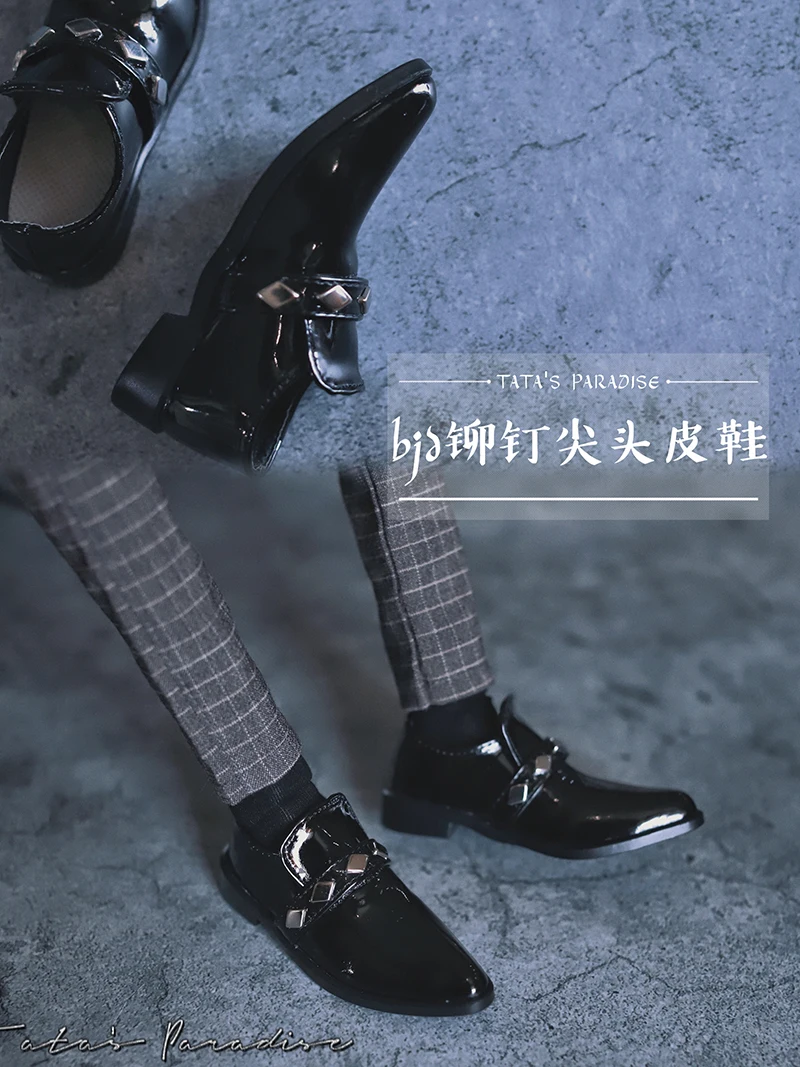 BJD shoes Black punk rivet pointed leather shoes for 1/3 BJD SD DD SD17 Uncle Strong Uncle doll shoes