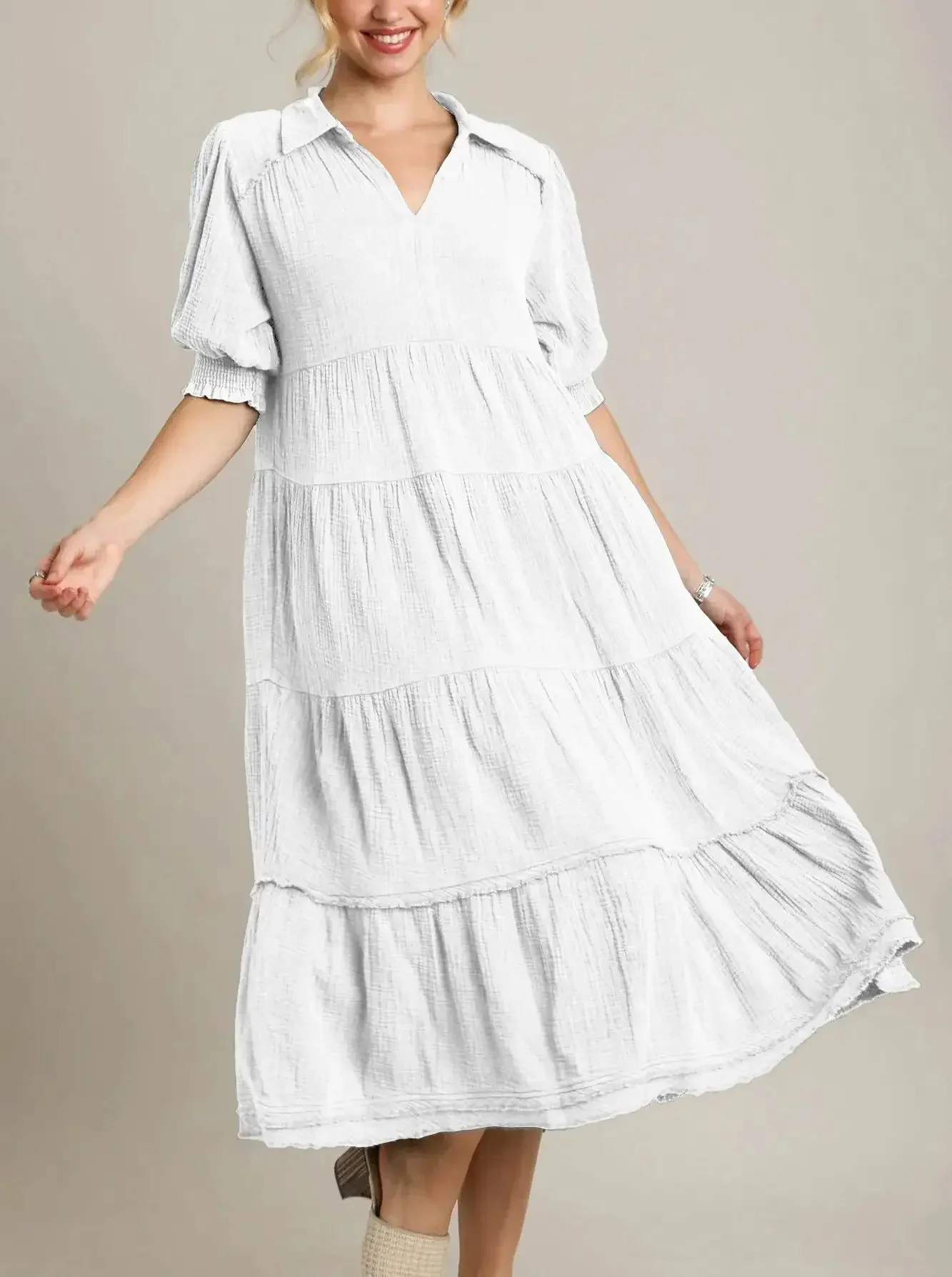 Vestido de camisa de grandes dimensões para mulheres moda casual solto botão para baixo lapela vestido em camadas plissado camada verão elegante vestidos femininos