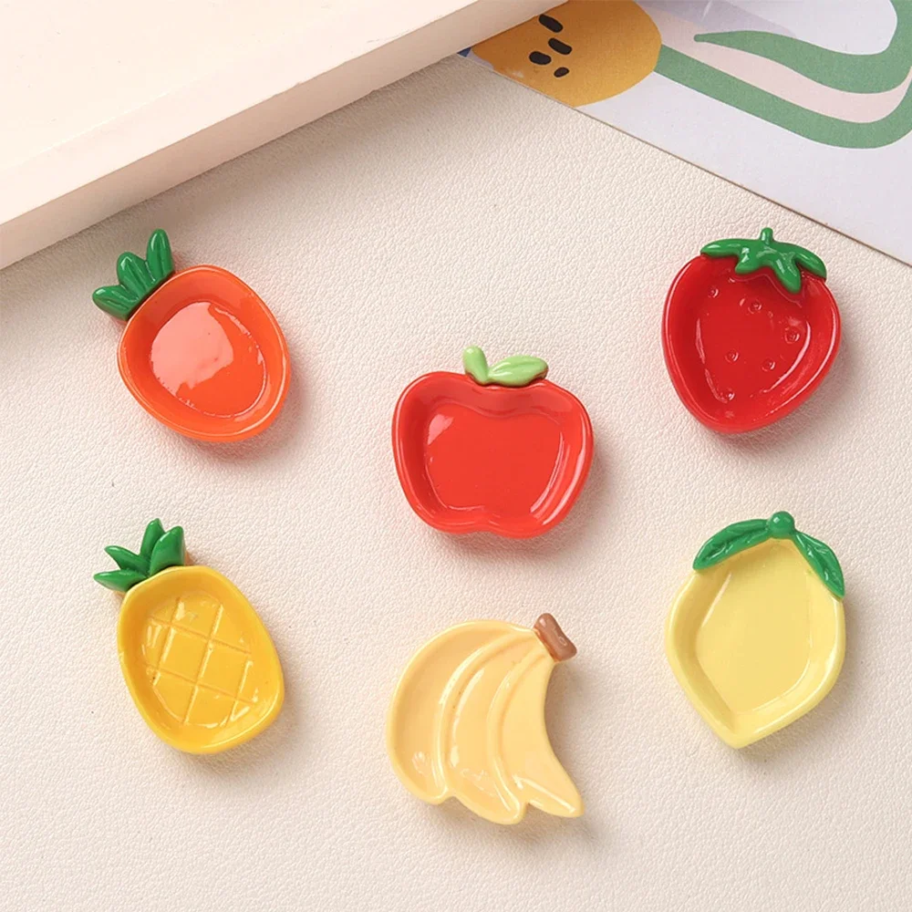 10PCS Shiny Fruit Plate Series Miniature Flat Back Resin Cabochons For Hairpin Scrapbooking DIY Home Decor Craft Accessories