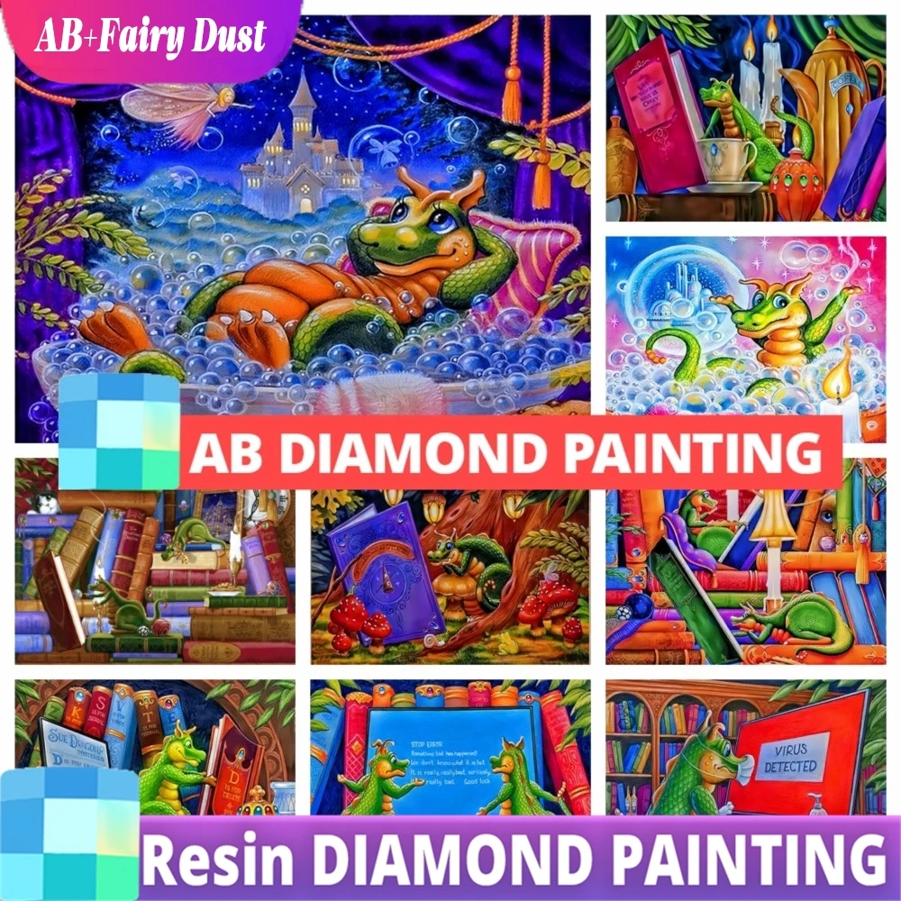 الراتنج AB الجنية الغبار التدريبات الكرتون التنين بواسطة راندال سبانغلر 5D DIY بها بنفسك الماس اللوحة ديناصور الاطفال الفن عبر غرزة ديكور المنزل