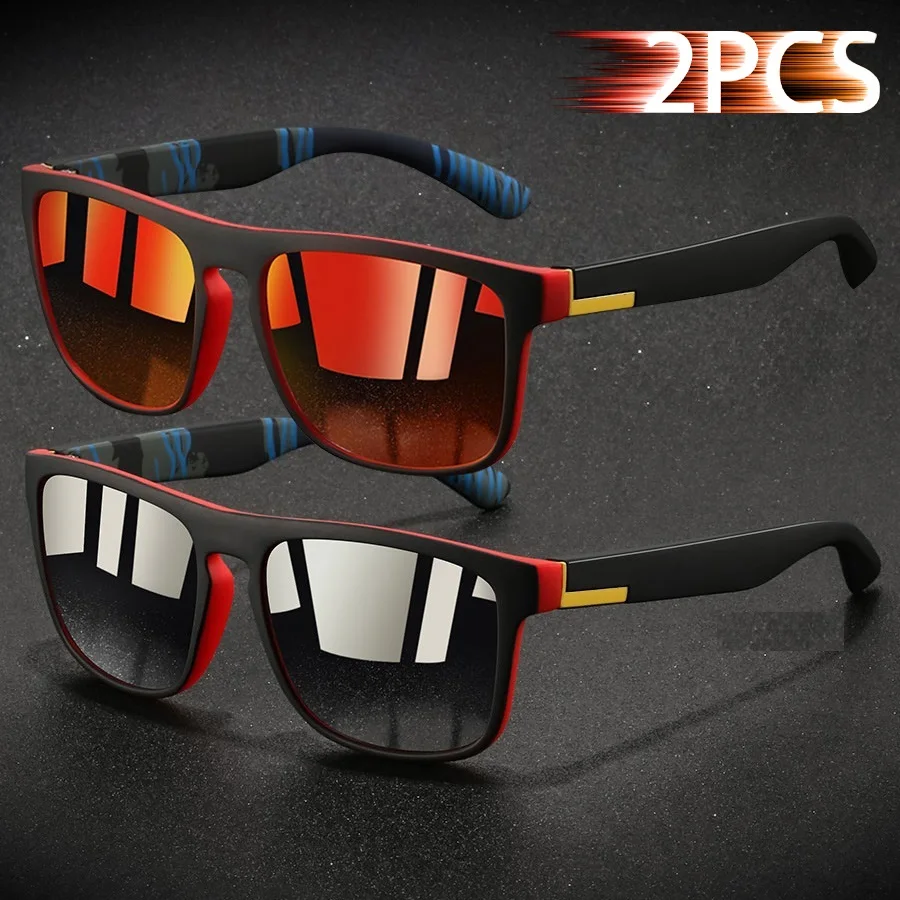 2 Pieces Fashion Vintage Square Sports Sunglasses Men Women Fishing Driving Man Brand Designer Sun Glasses Retro Eyewear image 5