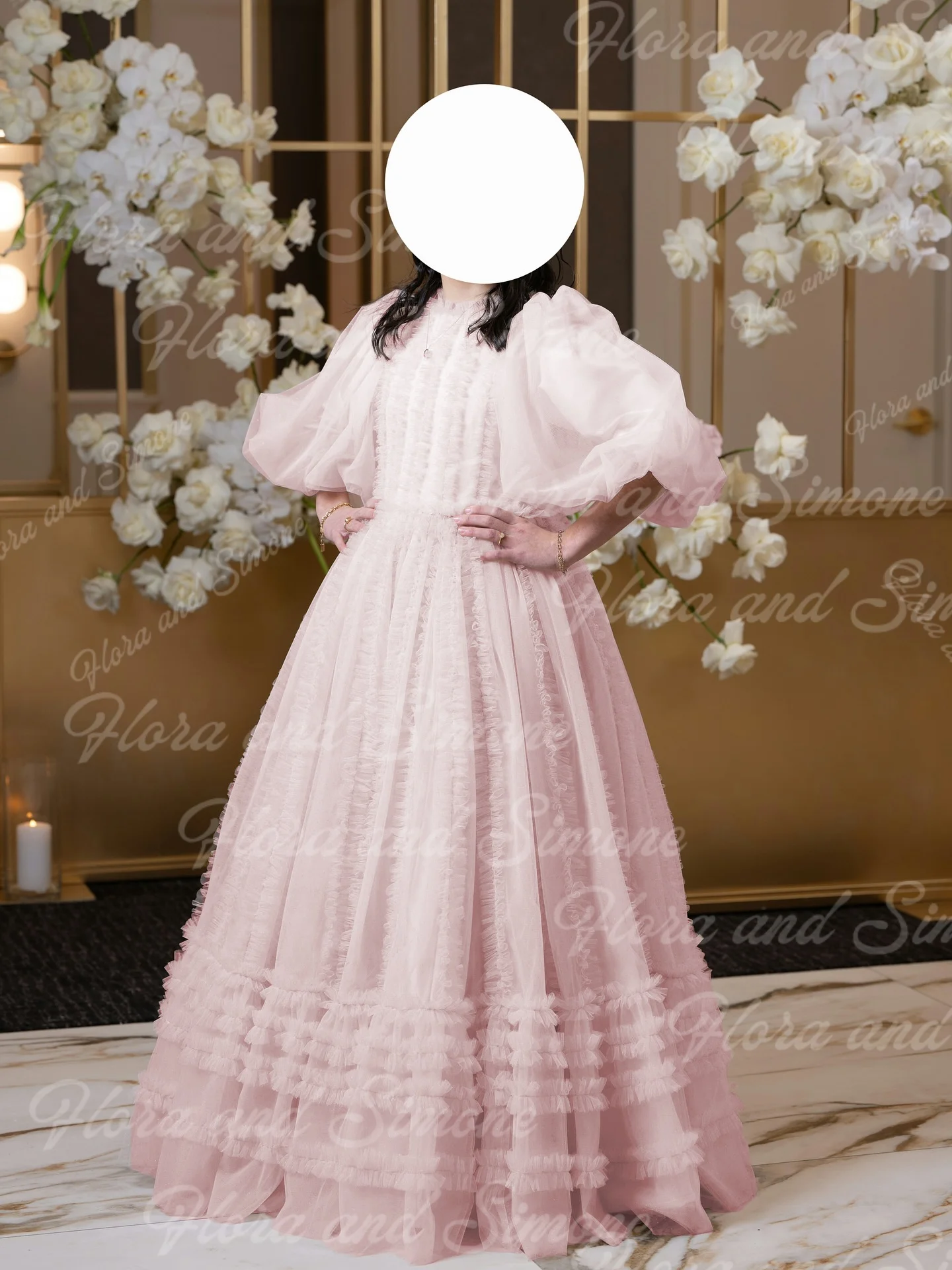 Пушистое элегантное сетчатое платье с короткими рукавами и высоким воротом для девочек-цветочниц, платья для первого причастия, подходящие для свадебных вечеринок