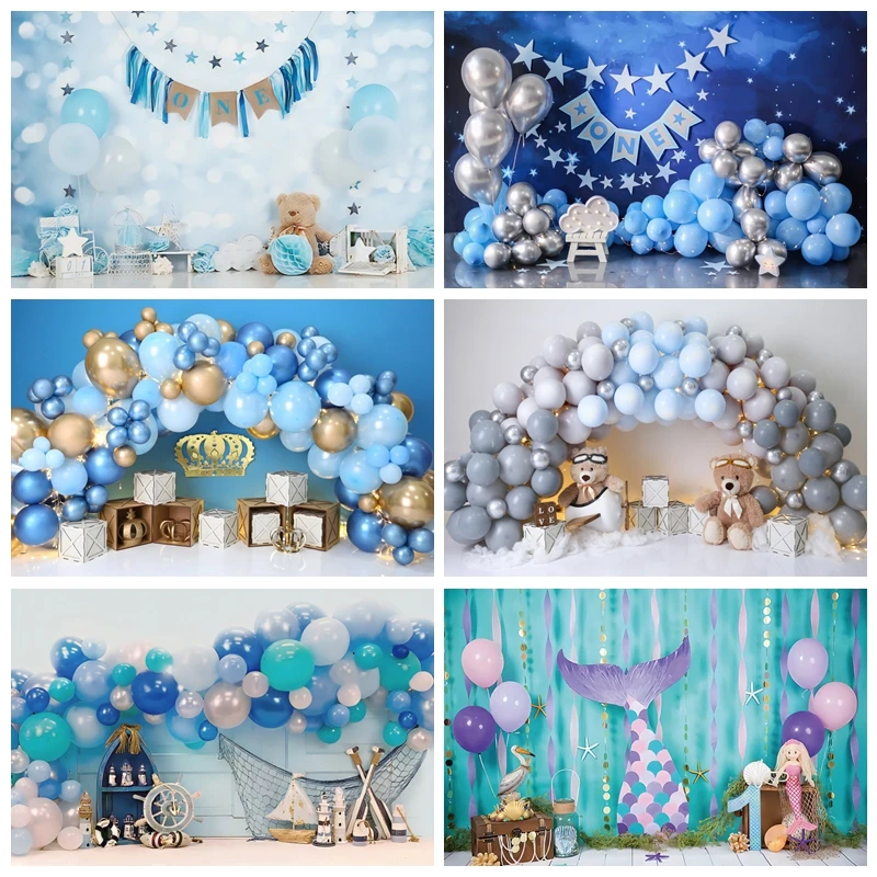 Colorful Balloon Photography Background First Birthday Backdrop for Girl Boy 1st Birthday Party Decor Photo Studio Props