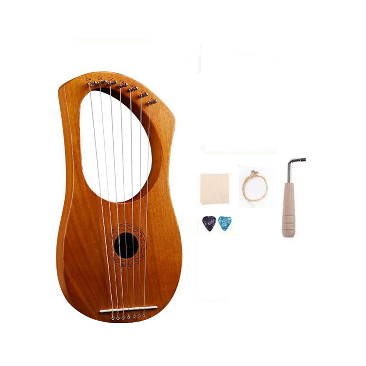 

7 String Lyre Harp Wood String Instrument with Carry Bag Extra String Set and Accessaries Style B