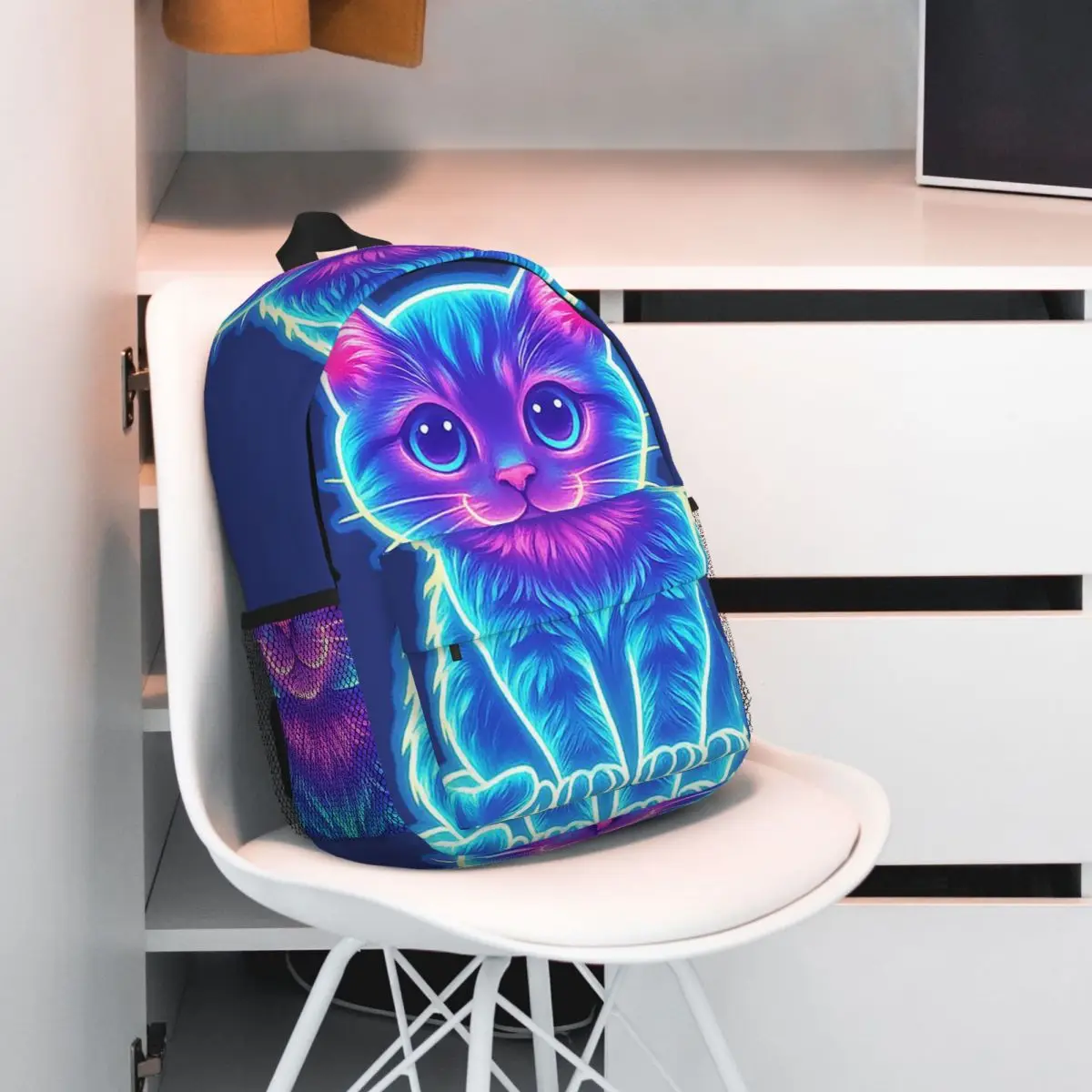 Neon Glowing Rainbow Cat Kitten Backpack Student BookBag Children School Bag Computer Shoulder Bags for Boys Girls