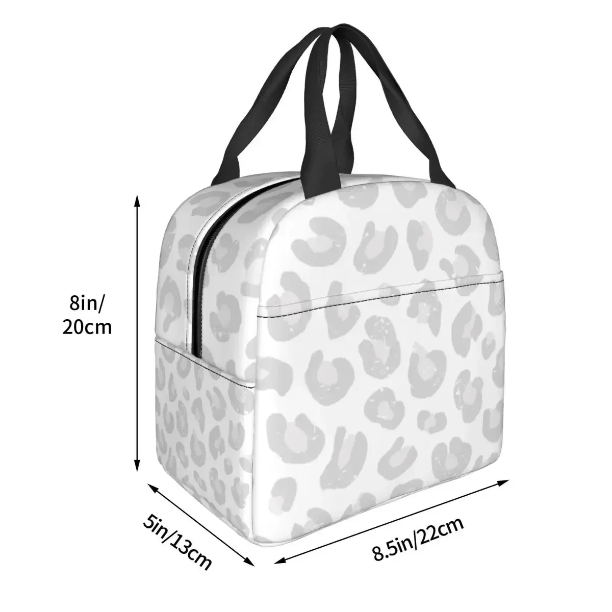 Leopard Print Insulated Lunch Bags Portable Silver Gray and White Reusable Cooler Bag Lunch Box Tote School Outdoor Bento Pouch