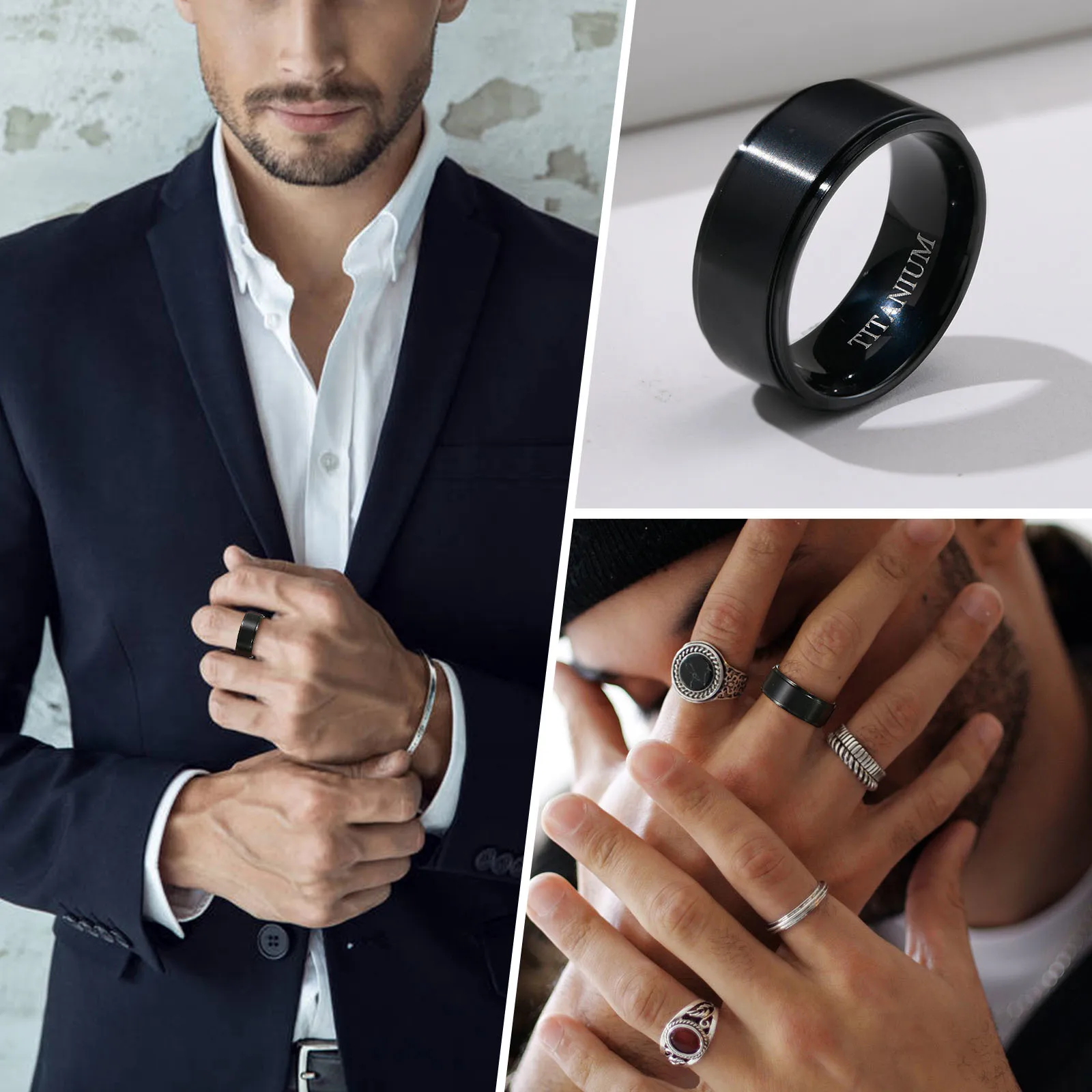 Vnox 8mm Black Titanium Ring for Men,Simple Matte Surface Wedding Band, US Size #7- #12