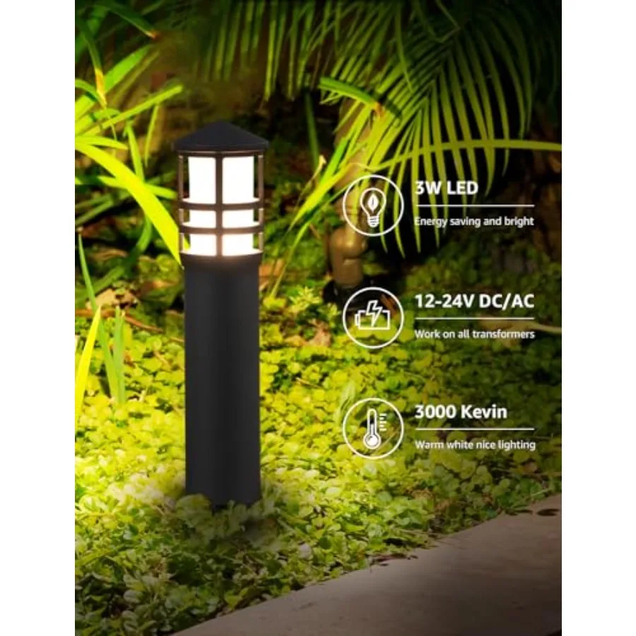 4-Pack Low Voltage Pathway Lights 3W 3000K 12-24V LED Landscape Bollard Path Lights with Connectors CRI 90+ Aluminum Outdoor La