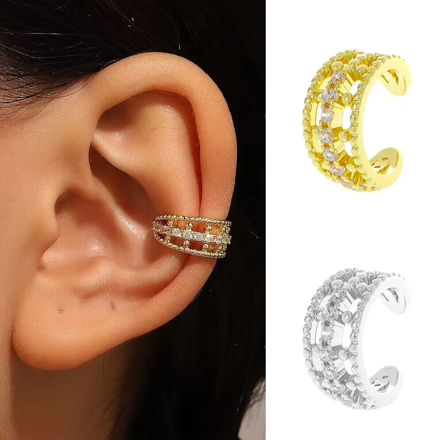 Retro Earrings Gold Silver Color Multi-Layered Hollow Women's Earrings Non-pierced Earrings For Women Versatile Drop Shipping