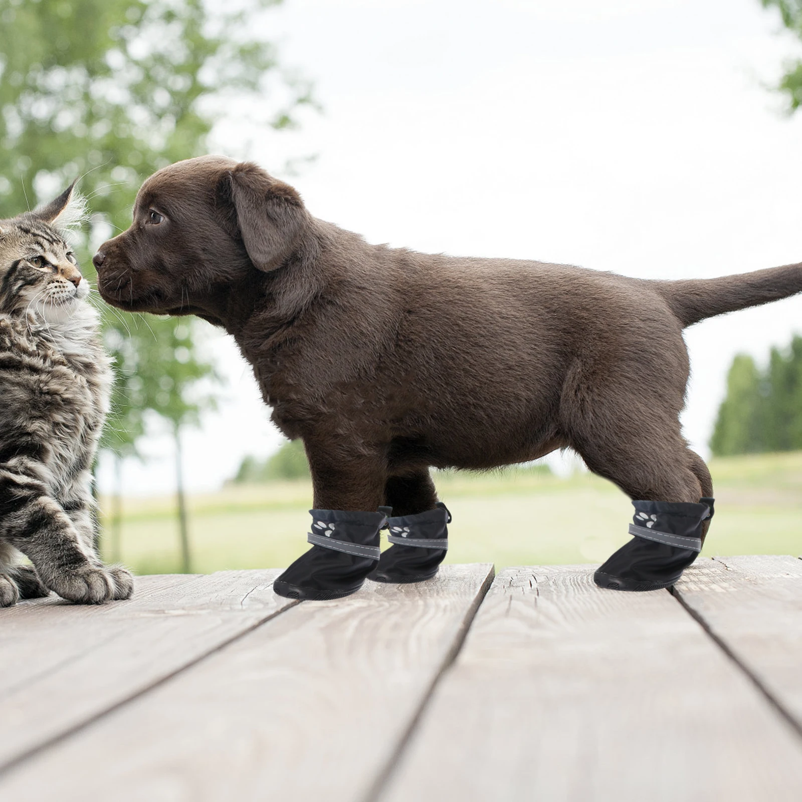 

4Pcs Waterproof Dog Shoes Anti-Slip Reflective Polyester Pet Rain Boots Outdoor Use Dog Rain Shoes Waterproof Boot