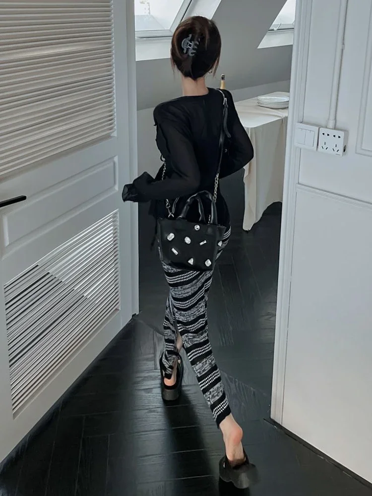 Sexy Three Pieces Sets Women Summer Sun-proof Shirts Hotsweet Simple Camisoles Slim All-match Striped Skirts Graceful Ulzzang