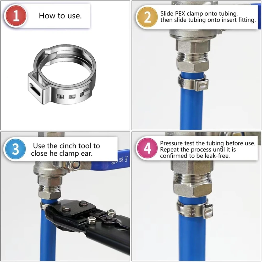 60 Stück 6,8-25,6mm 304 Edelstahl Einohr-Schlauchklemmen Stufenlose Cinch-Klemmringe Set für Sanitär-Rohrverbindungen – Detail 5