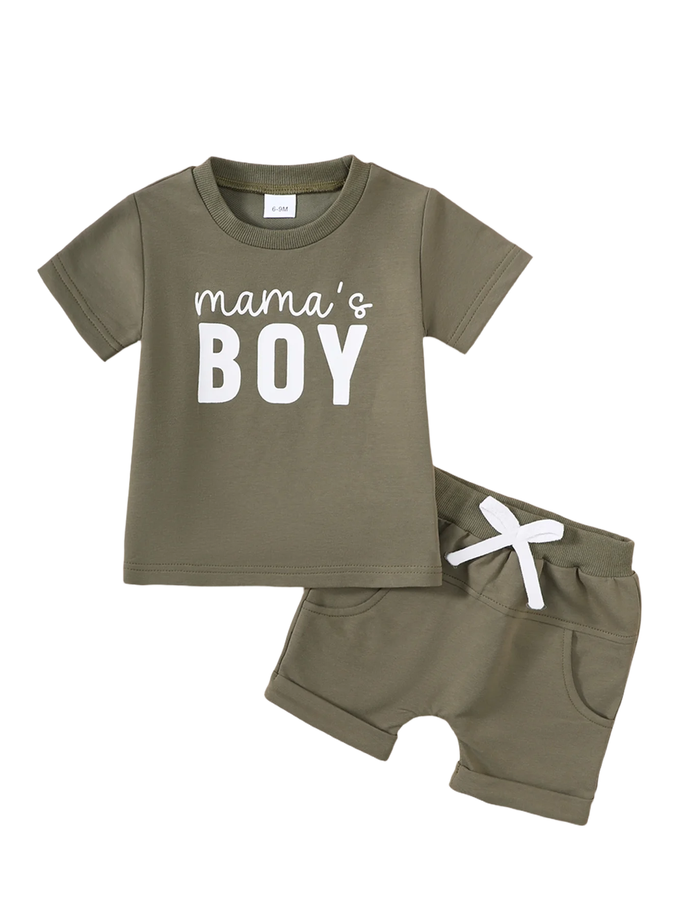 

Милый летний комплект для малышей: футболка с надписью «Mama's Boy» и шорты
