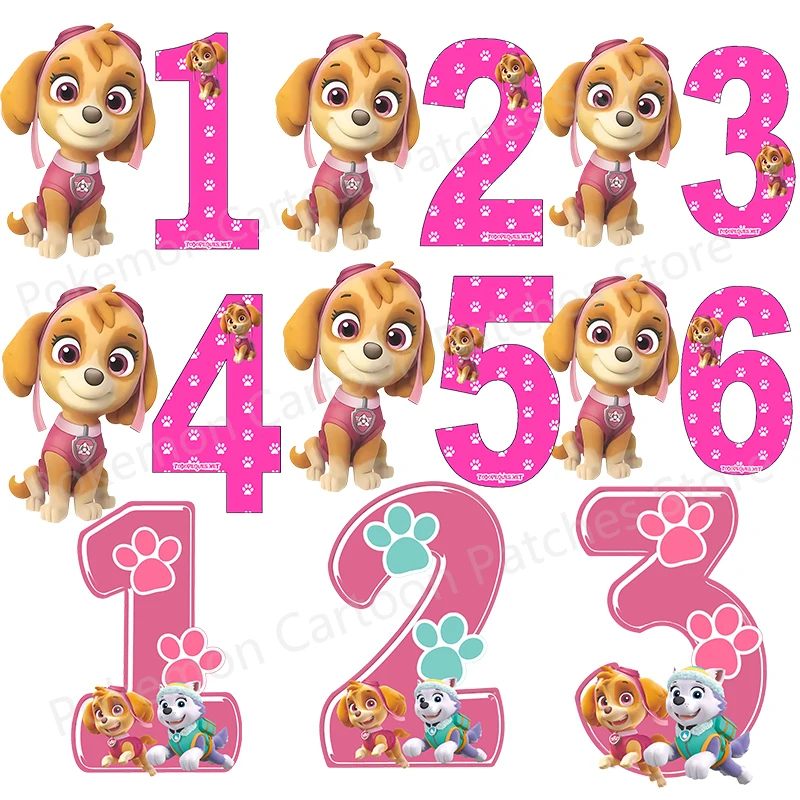 Paw Patrol Animal Patch for Clothing Kids Birthday Lucky Number DIY T-shirt Hoodies Heat Transfer Decor Party Supplies Stickers