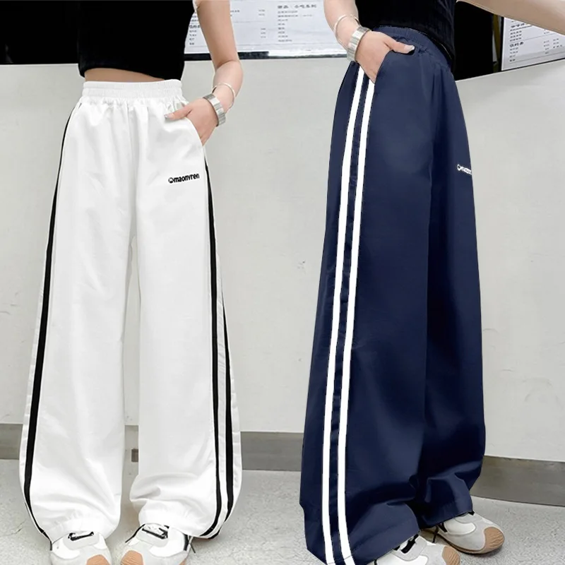 Menina calças esportivas adolescente primavera calças casuais de perna larga 2025 novas crianças em linha reta solta sweatpants crianças roupas de outono
