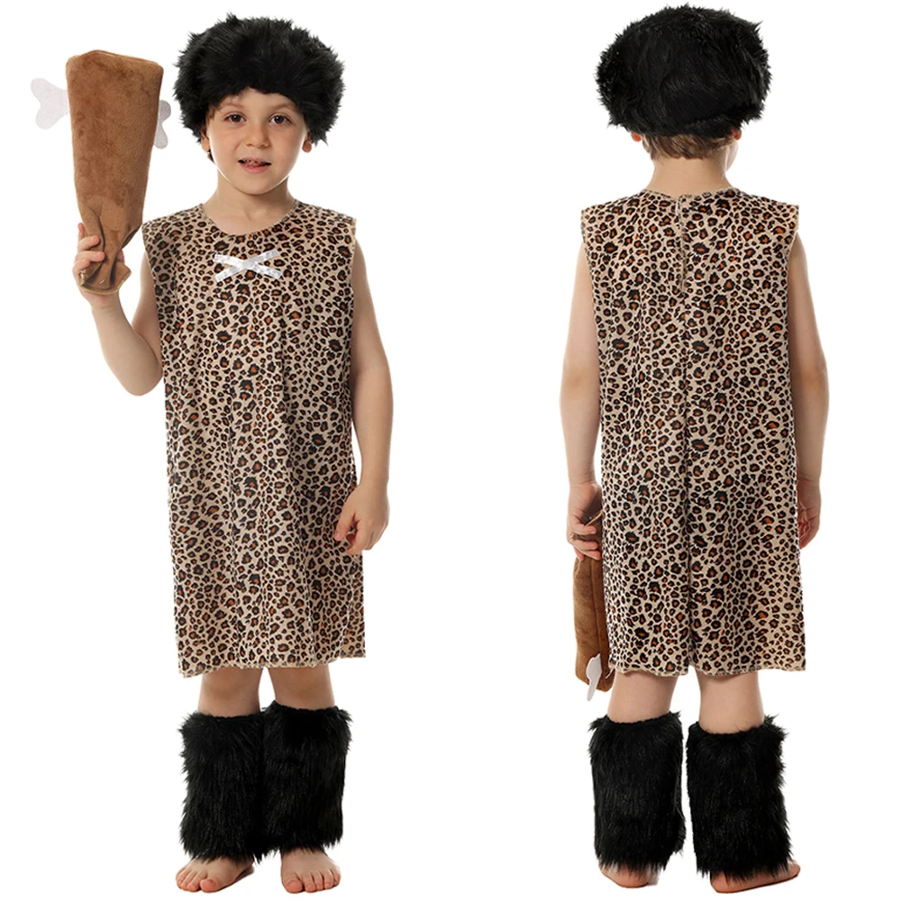 Hominid Savage Cosplay Child Boys Fantasy Clothing Primitive Man Stage Costume Disguise Kids Roleplay Fantasia Outfits Children