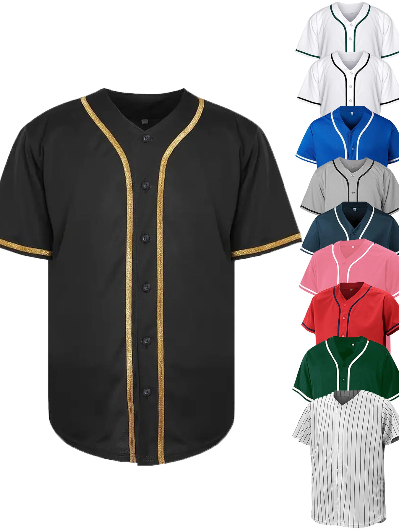 

Blank Baseball Jersey Men Women Solid Color Button Up Short Sleeve Hip Hop Streetwear Casual T-shirt Tops