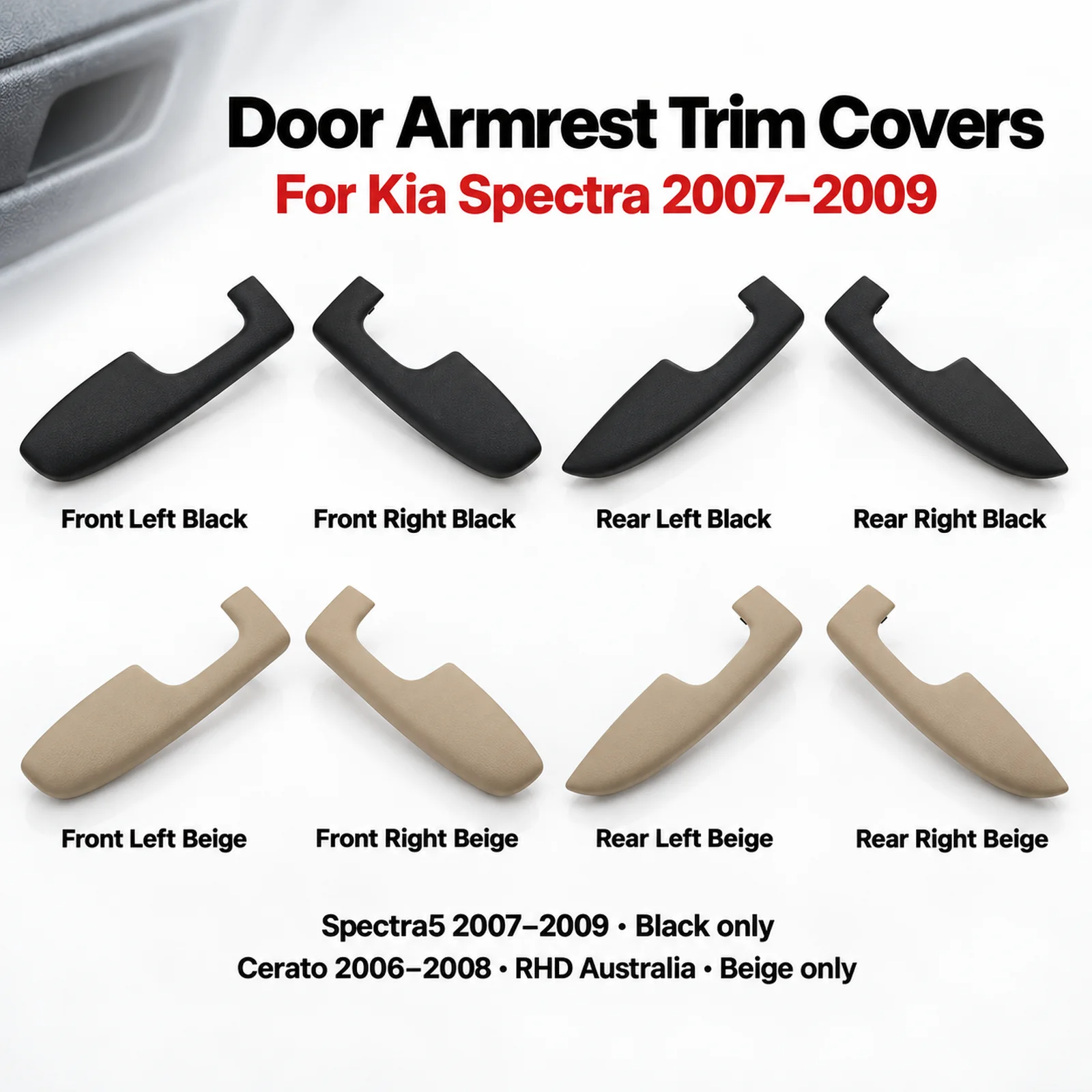 82710-2F000VA 82720-2F000VA Door Armrest Covers For Kia Spectra 2007-2009 Black Beige Front Rear Left Right Single Pair 4PCS Set