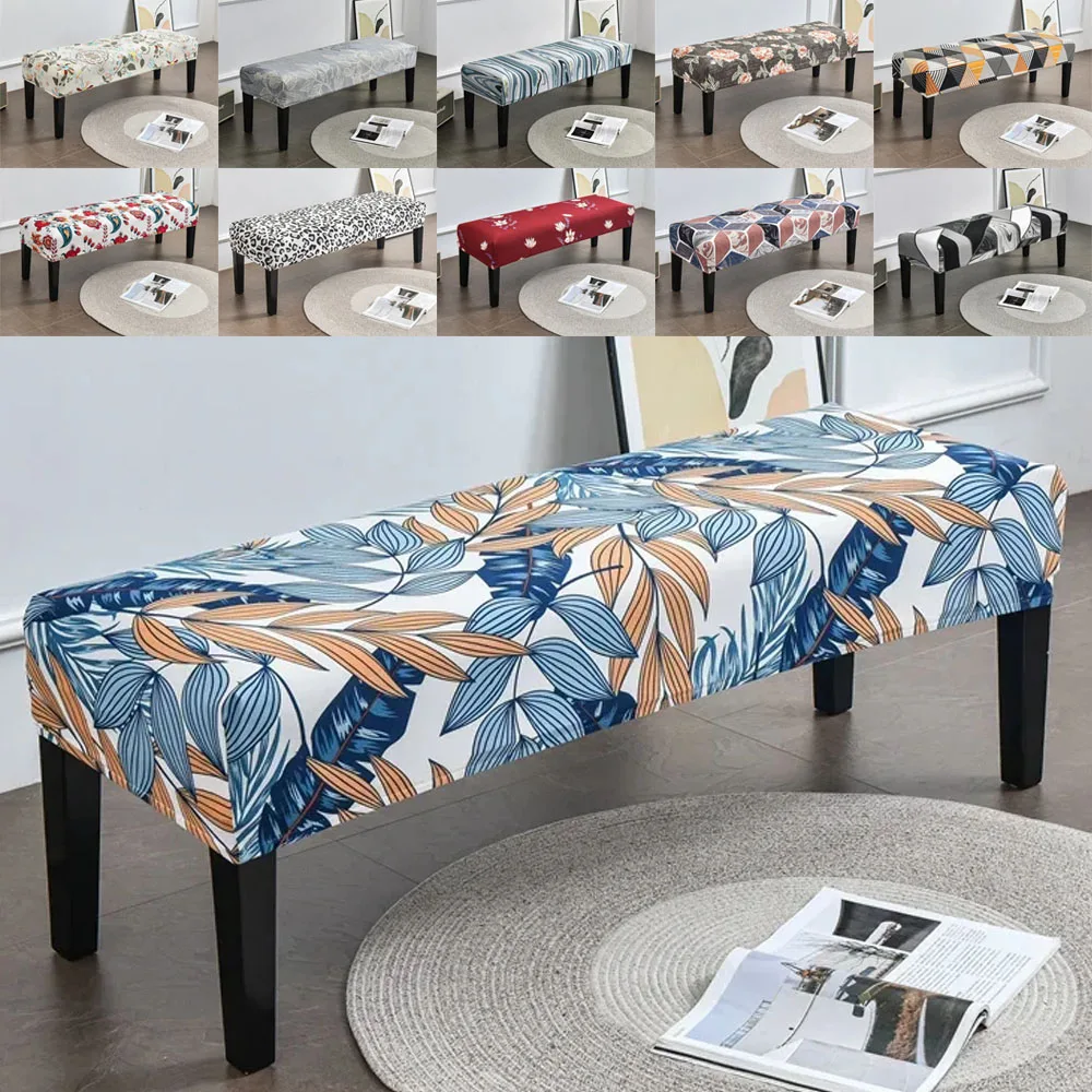 1PC Printed Long Bench Cover Strech Spandex Piano Stool Covers for Piano Living Room Seat Case Removable Dinner Chairs Protector