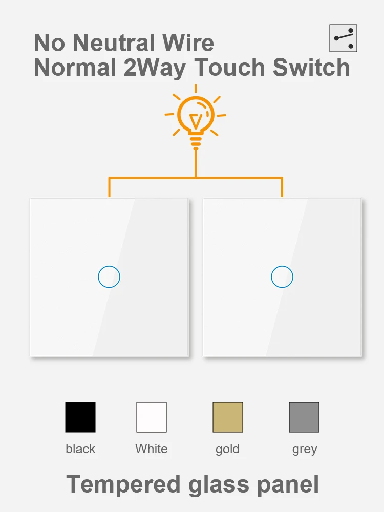 LOGEN Touch Switch 1/2/3Gang 2 Way Light Switch EU Standard No Neutral Wire Glass Panel Wall Switch Stair Hotel Home