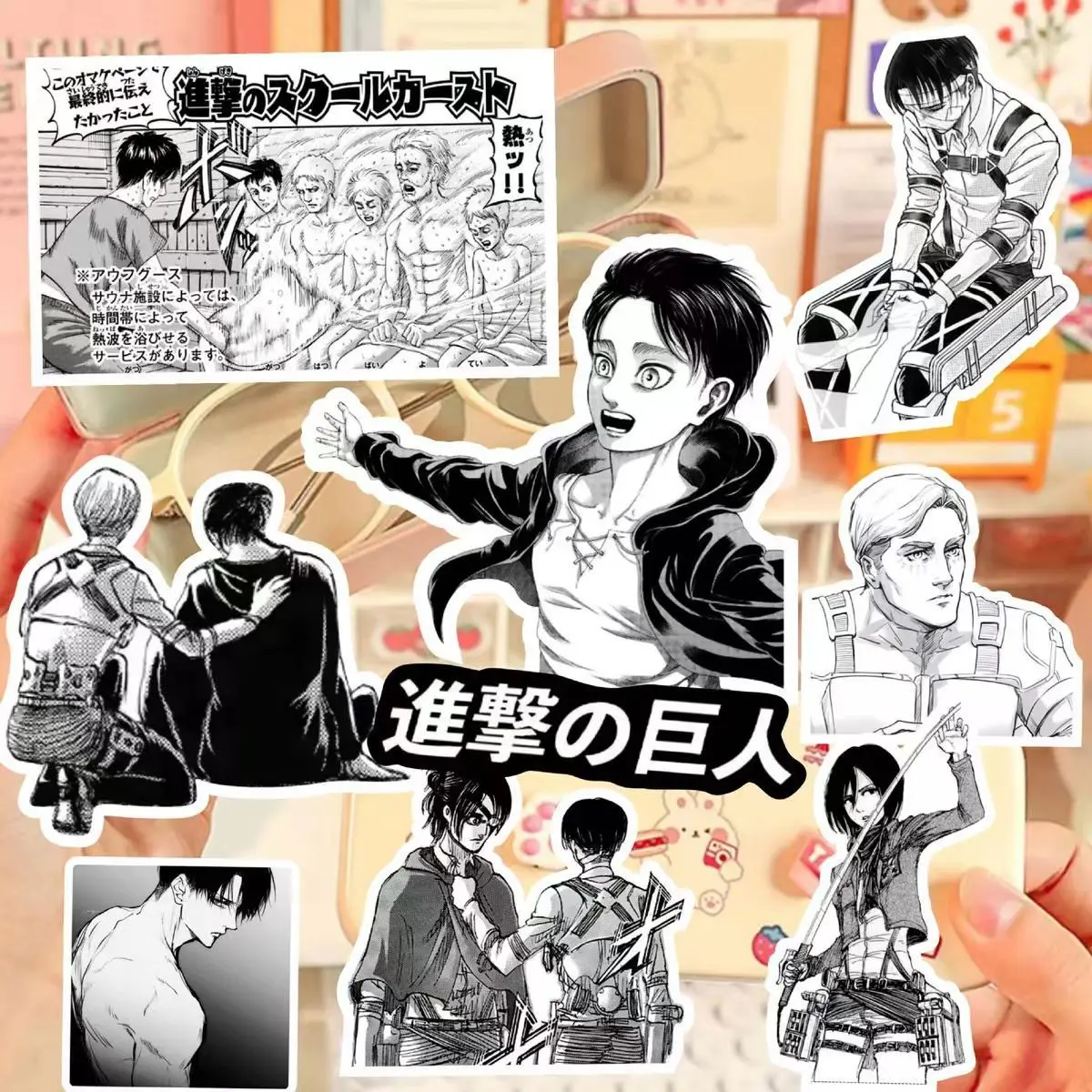 60pcs Attack on Titan Black and White Stickers Mikasa Allen Levi Stickers Notebooks Pinup Picture Decoration For Kids Toy