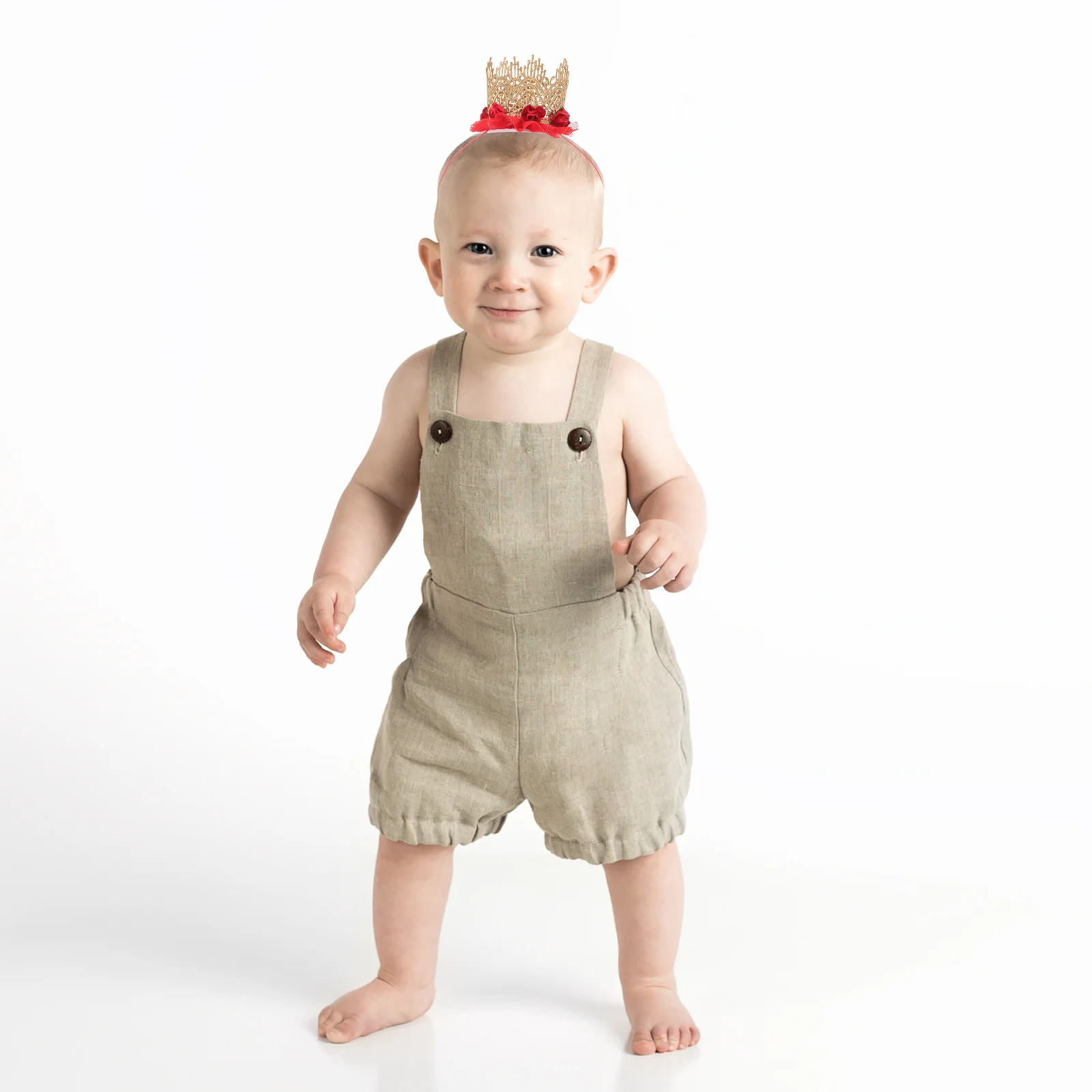 

Kids Crown Hair Comb Style with Lace Rose for Baby Girl 1St Birthday Party Headdress Photo Prop Elegant Headband Red