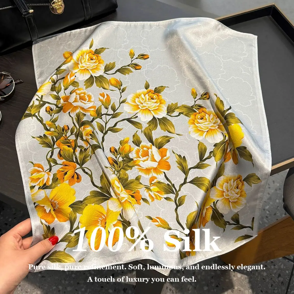 

100% Natural Real Silk Square Scarf Women Luxury Female Beach Foualrd Bandana Mulberry Scarves Neckerchief Neck Office Business