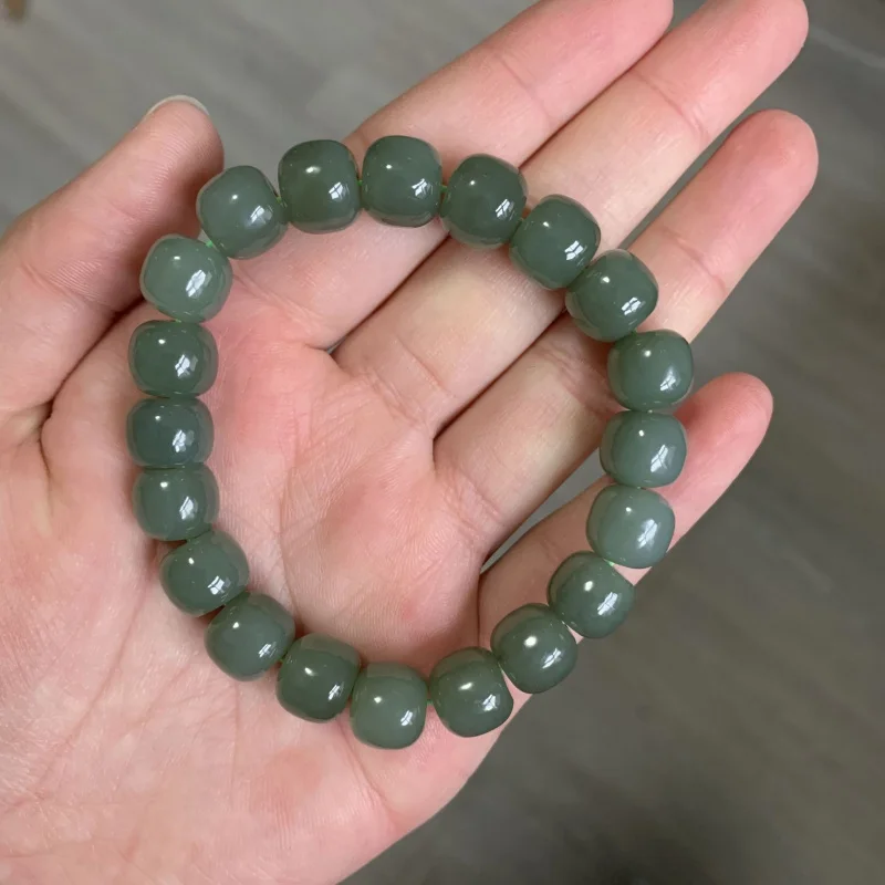 

Qinghai Material Hetian Jade Old Beads Men'S And Women'S Lake Green Deep Blue Single Ring Bracelet