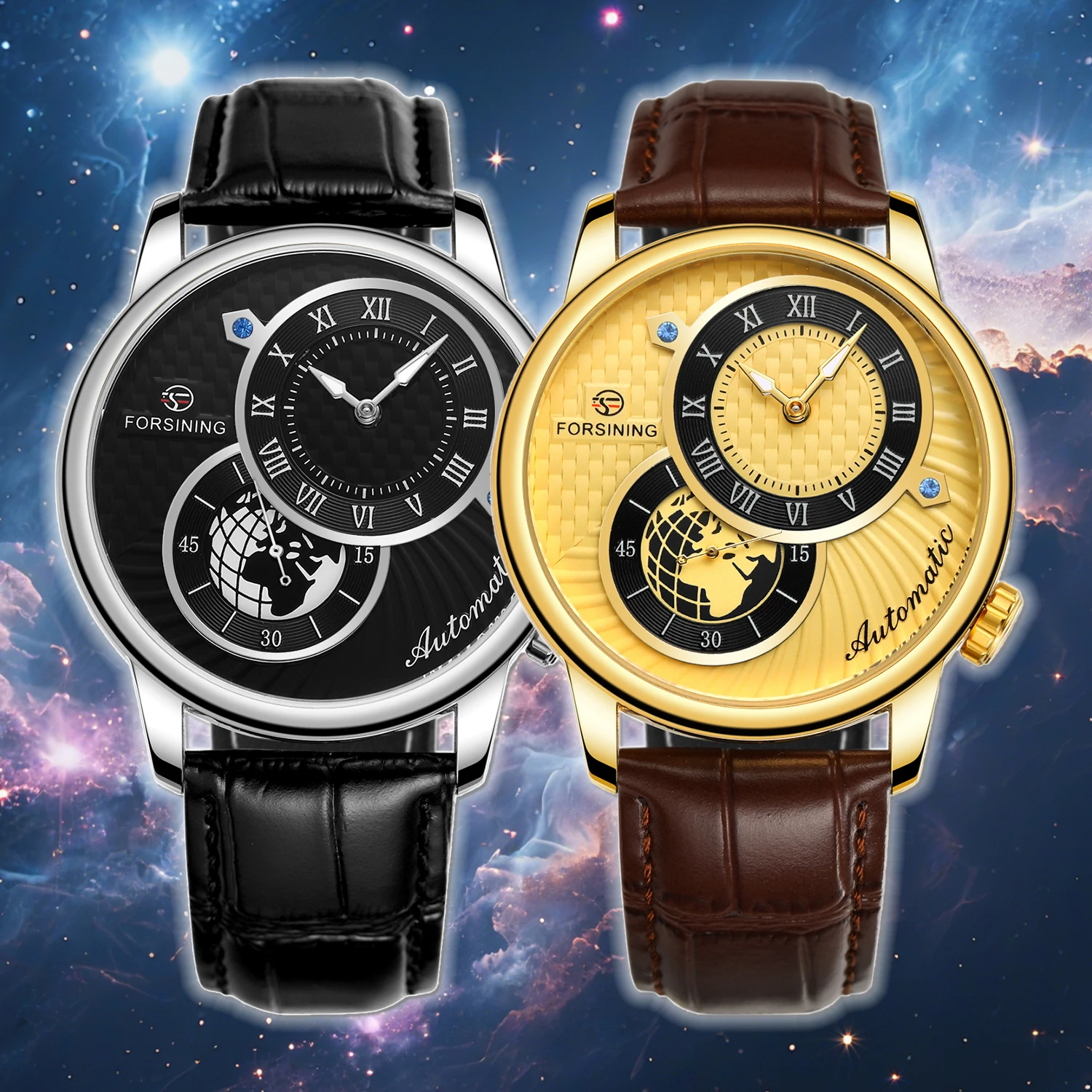 

FORSINING модные механические часы с автоматическим заводом, светящиеся стрелки, дополнительные циферблаты, роскошный кожаный ремешок для мужчин и женщин, подарок