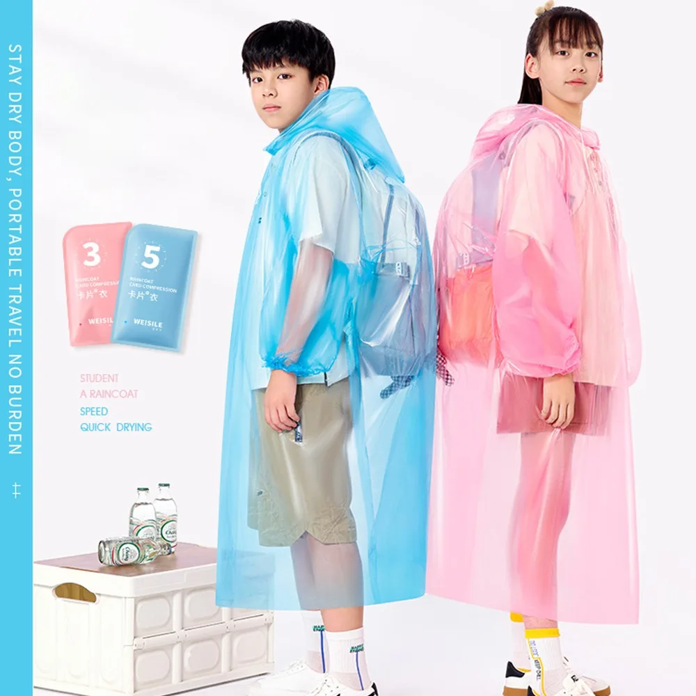 Creative Vacuum Compression Kids Raincoat Card Packaging Travel Rain Coat Thickened Waterproof One-Piece Raincoat Outdoor