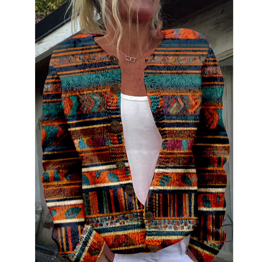 

Ethnic Geometry Sweater Autumn Winter Knitted Cardigan Women Sweaters Knit Top Casual Cool Jumpers Fashion Streetwear