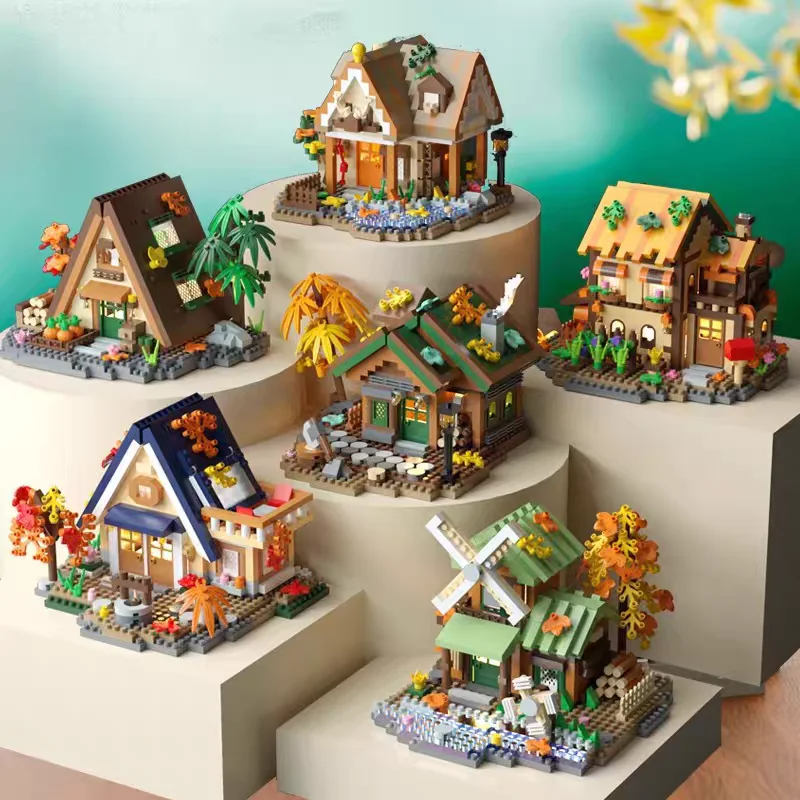 Creatieve straatbeeld bouwmodel bouwstenen bos boomhut puzzel windmolen boomhut decoratie speelgoed