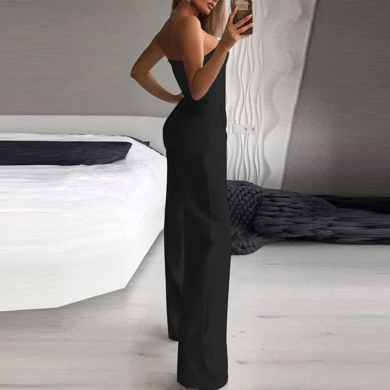 Elegant Slim Office Lady Black  Strapless Jumpsuits for women 2022 Summer New Sexy Sleeveless White Red Wide leg Jumpsuits