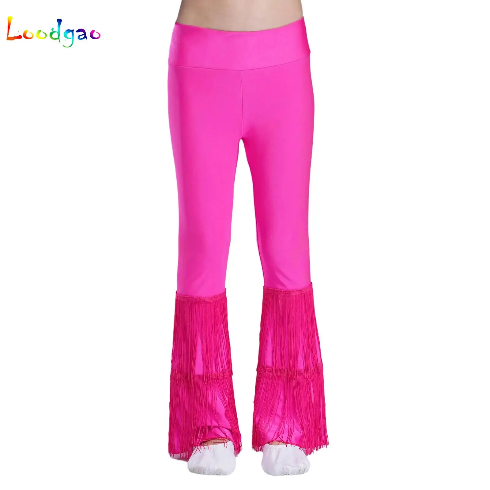 

Kids Girls Fringe Flare Legging Trousers Elastic Dance Pants Tassel Bell-Bottom Ballet Dance Yoga Gymnastics Fitness Costume