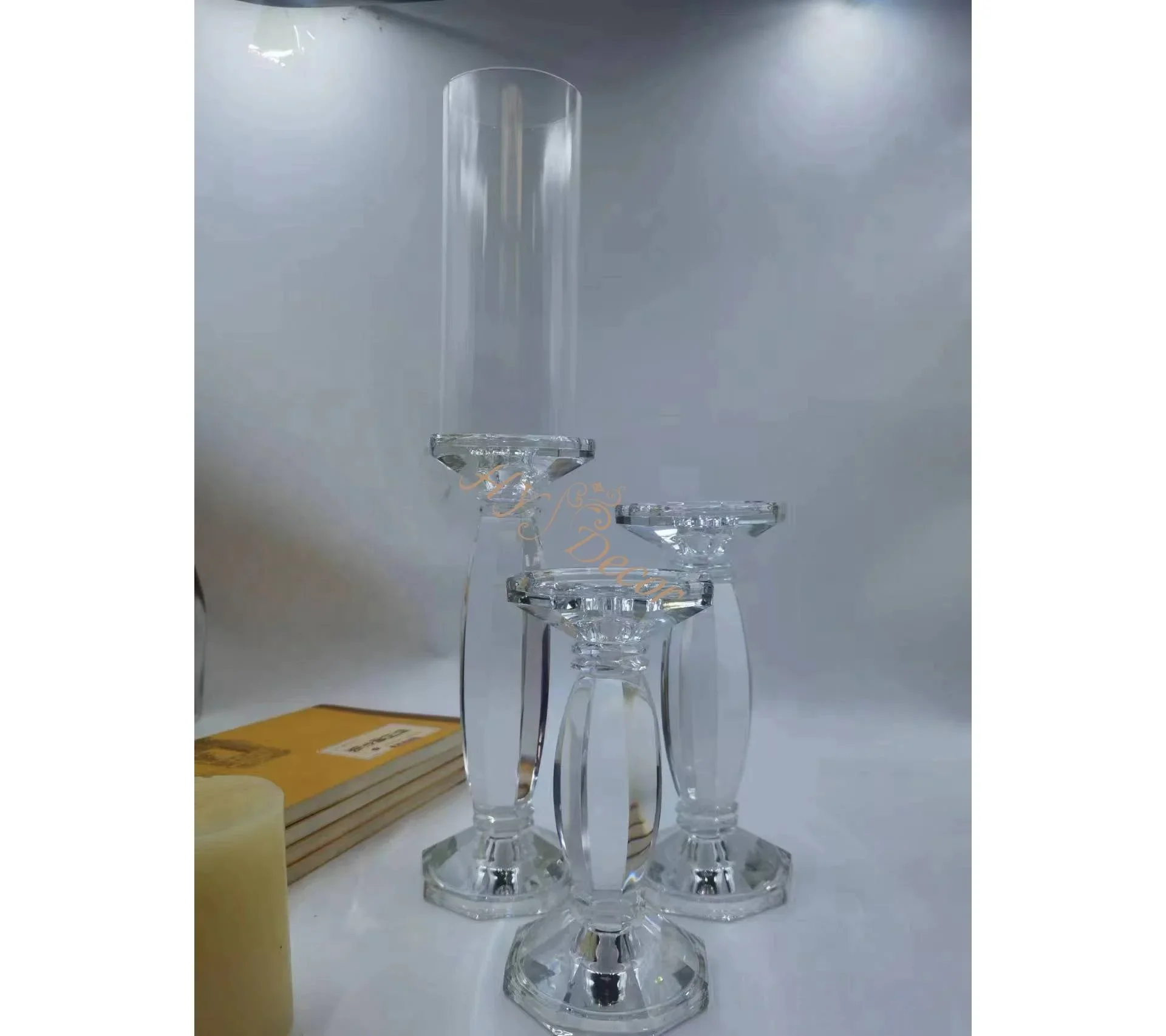 

HY Candle Holder Lanterns Candle Jars Wedding Centerpieces Crystal Glass Candelabra Decorations