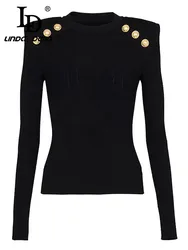 LD LINDA DELLA Designer Spring New Sweater Women's Long sleeve Solid Color knit Sweater Top