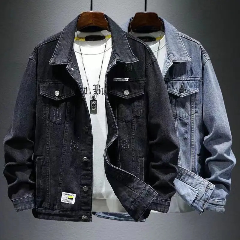

Spring Trendy Brand Men's Loose Casual Workwear Denim Jaet Hip Haome Classic Sle Long Sve Warm Outerwear Coat