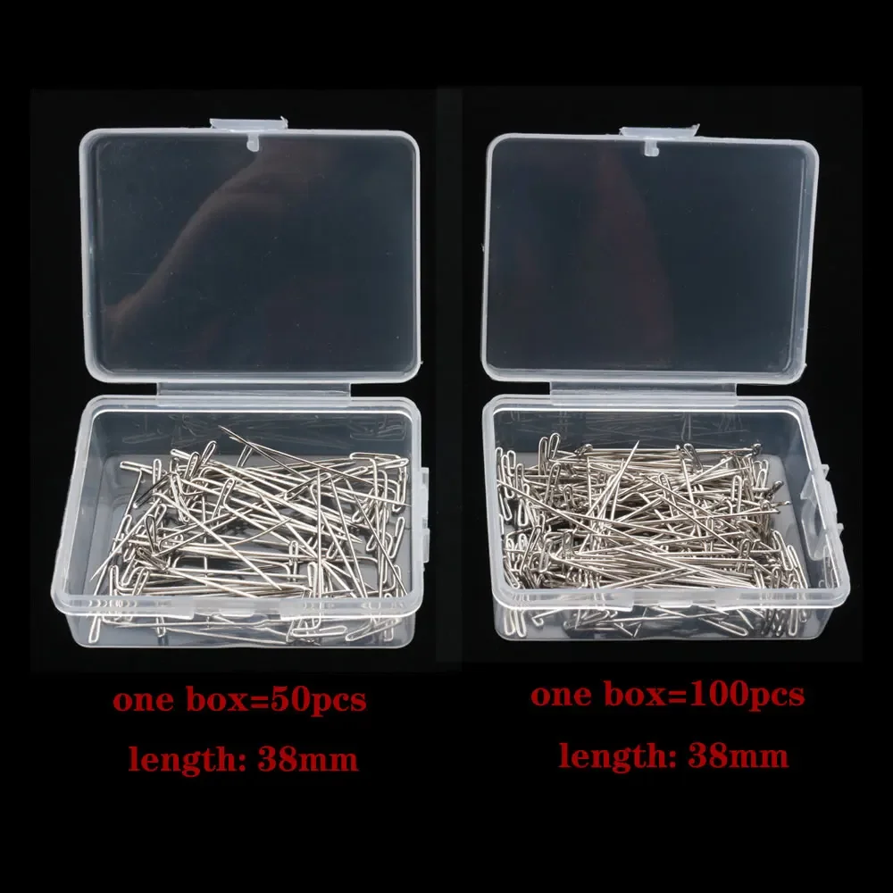 50/100 szt. Długie szpilki T srebrne do peruk, do tworzenia/perukowania/perukowania na głowie manekina, szpilki T 38/51 mm, igły do stylizacji fryzur w salonie