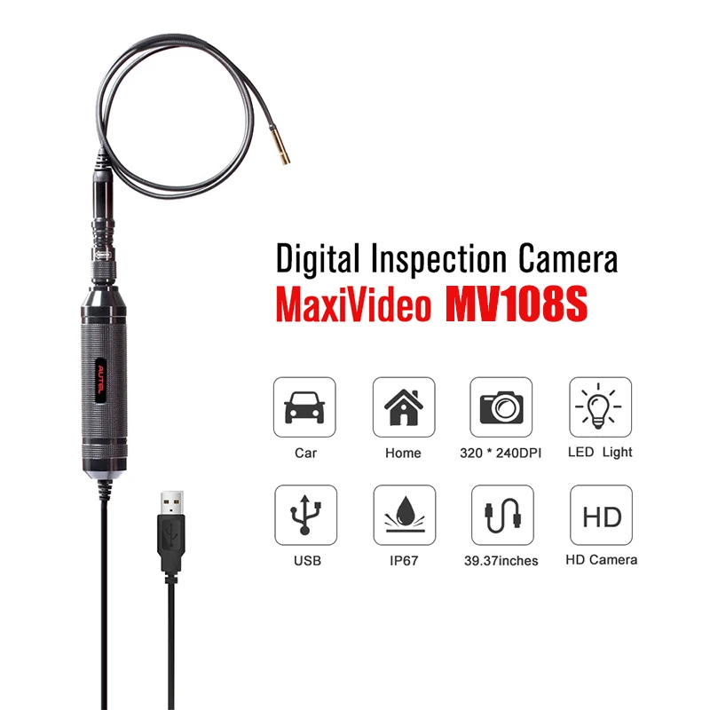 Autel MaxiVideo MV108S Digitale auto-inspectiecamera 8,5 mm ultraslanke Borescope Snake-camera + LED-licht