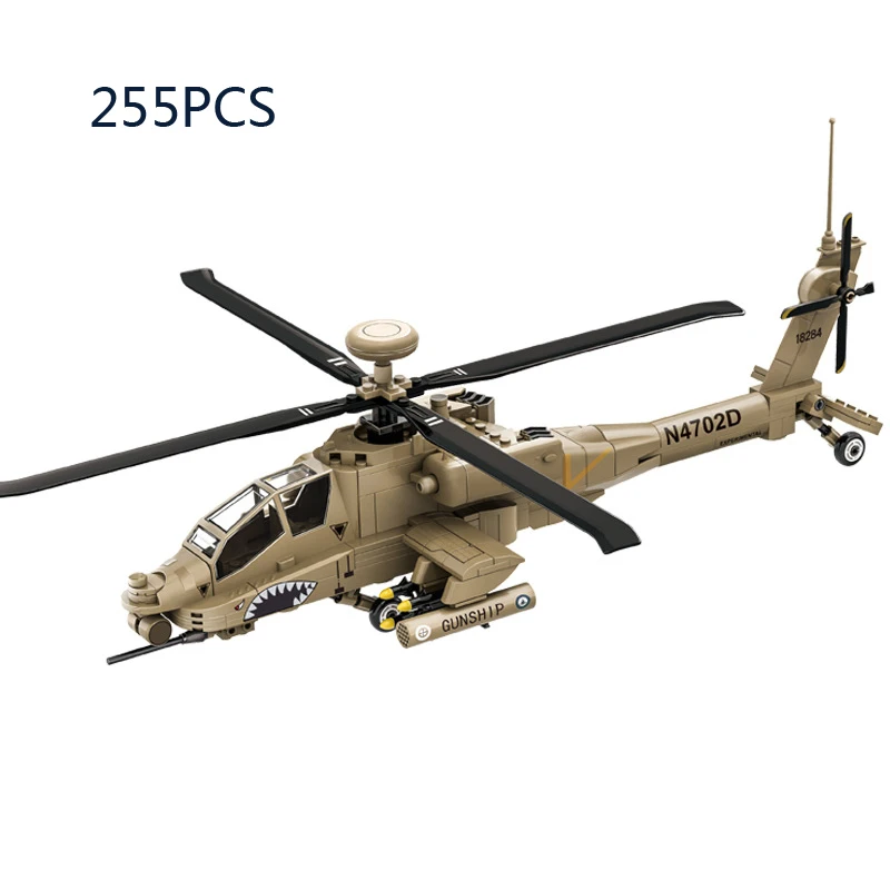 

Modern Military Vehicle America AH-64 Helicopter Gunships Model Building Block WW2 Apaches Siege Chopper Bricks Toys For Gifts