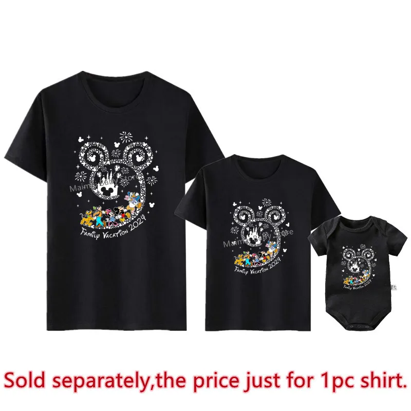 New Disney Family Vacation 2024 Print Family Matching Shirts Funny Mickey Minnie Tshirts Look Dad Mom Kids Tees Top Trip Outfits