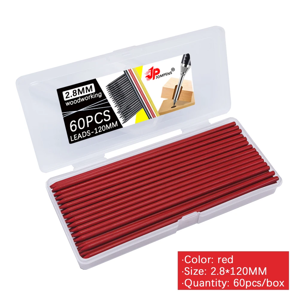 Lange 12 cm schwarze/rote/gelbe Holzbearbeitungsbleistiftmine, 60 Stück 2,8 mm 2B Deep Hole Carpenter Druckbleistiftminen Markierungszubehör – Detail 8