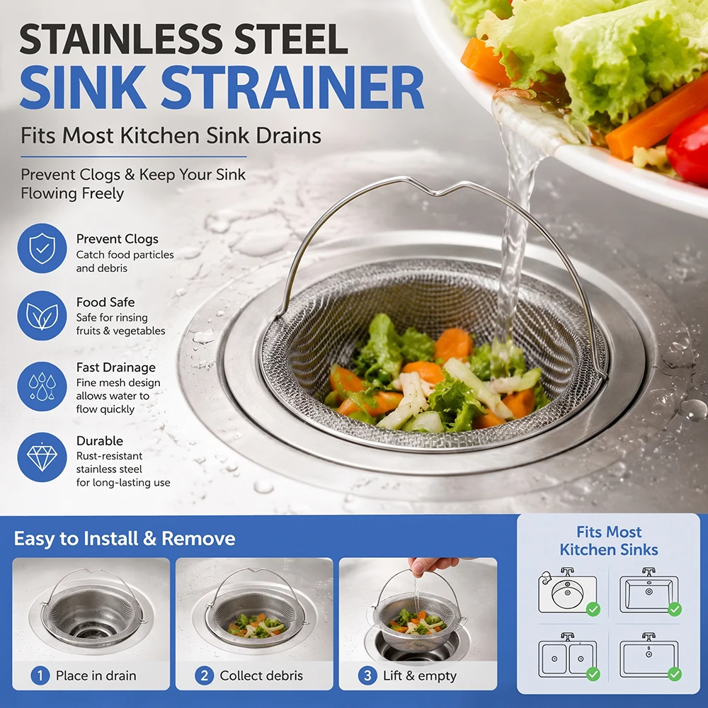 1/3Pc Stainless Steel Kitchen Sink Filter, Garbage Food Residue/Hair Catcher, Keep Your Bathtub