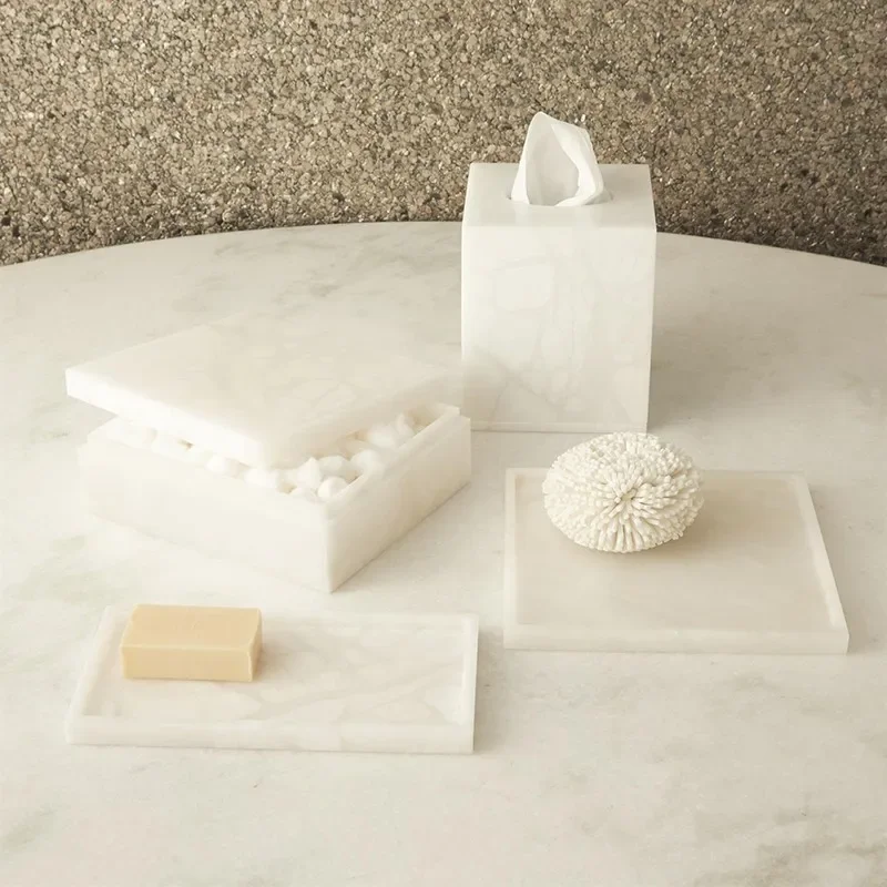 grid natural jade tray cosmetics scented candle storage tray rectangular bathroom storage tray